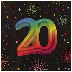 Serviette Âge Festicolor 20 ans 33 x 33 cm Sachet de 12 pièc