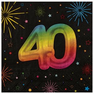 Serviette Âge Festicolor 40 ans 33 x 33 cm Sachet de 12 pièc