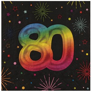 Serviette Âge Festicolor 80 ans 33 x 33 cm Sachet de 12 pièc