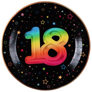Assiette Âge Festicolor 18 ans 22.5 cm Sachet de 6 pièces
