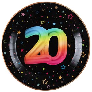 Assiette Âge Festicolor 20 ans 22.5 cm Sachet de 6 pièces