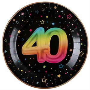 Assiette Âge Festicolor 40 ans 22.5 cm Sachet de 6 pièces