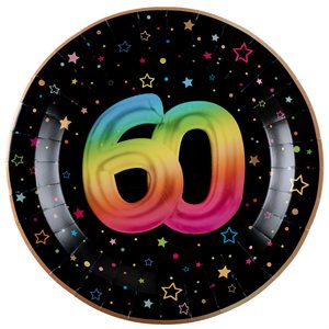 Assiette Âge Festicolor 60 ans 22.5 cm Sachet de 6 pièces