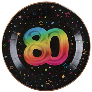 Assiette Âge Festicolor 80 ans 22.5 cm Sachet de 6 pièces