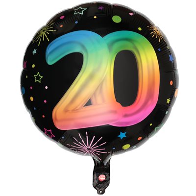 Ballon Alu Âge Festicolor 20 ans 45 cm. Hélium