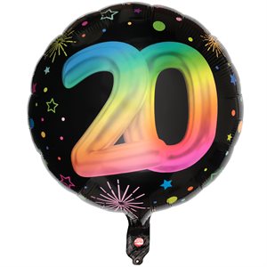 Ballon Alu Âge Festicolor 20 ans 45 cm. Hélium