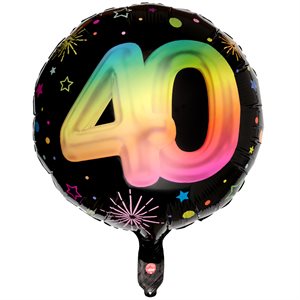 Ballon Alu Âge Festicolor 40 ans 45 cm. Hélium