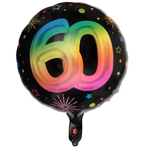 Ballon Alu Âge Festicolor 60 ans 45 cm. Hélium