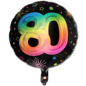 Ballon Alu Âge Festicolor 80 ans 45 cm. Hélium