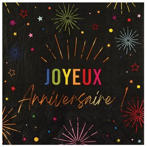 Serviette Anniversaire Festicolor Noir 33 x 33 cm Sachet de