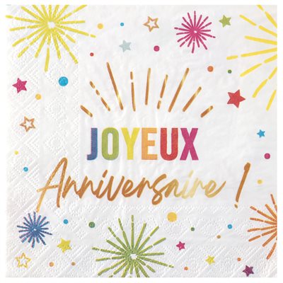 Serviette Anniversaire Festicolor Blanc 33 x 33 cm Sachet de