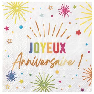 Serviette Anniversaire Festicolor Blanc 33 x 33 cm Sachet de