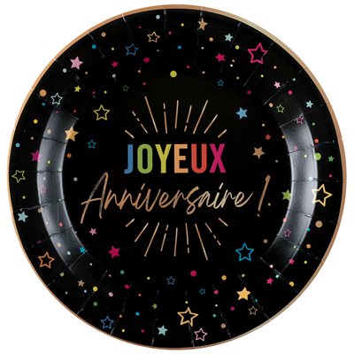 Assiette Anniversaire Festicolor Noir 22.5 cm Sachet de 6 p Assiette Anniversaire Festicolor Noir 22.5 cm Sachet de 6 p