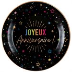 Assiette Anniversaire Festicolor Noir  22.5 cm Sachet de 6 p