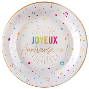 Assiette Anniversaire Festicolor Blanc 22.5 cm Sachet de 6 p