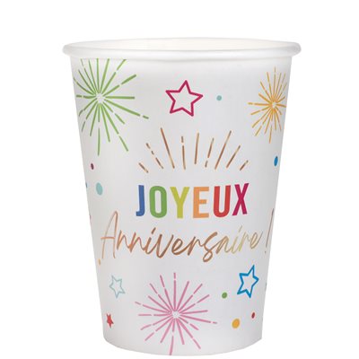 Gobelet Anniversaire Festicolor Blanc 7.8 x 9.7 cm / 27cl S Gobelet Anniversaire Festicolor Blanc 7.8 x 9.7 cm / 27cl S