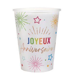 Gobelet Anniversaire Festicolor Blanc 7.8 x 9.7 cm / 27cl S