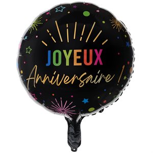 Ballon Alu Anniversaire Festicolor Noir 45 cm. Hélium