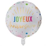 Ballon Alu Anniversaire Festicolor Blanc 45 cm. Hélium