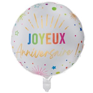 Ballon Alu Anniversaire Festicolor Blanc 45 cm. Hélium