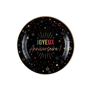 Petite assiette Anniversaire Festicolor Noir 17.5 cm Sachet