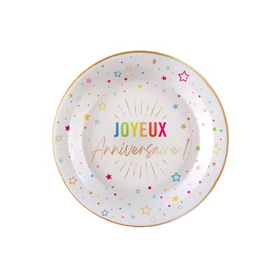 Petite assiette Anniversaire Festicolor Blanc 17.5 cm Sache Petite assiette Anniversaire Festicolor Blanc 17.5 cm Sache