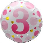 "18"" Age 3 Pink Dots Balloon Airise"