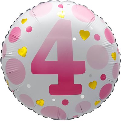 "18"" Age 4 Pink Dots Balloon Airise"
